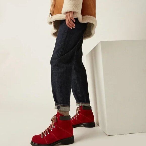 La Canadienne Halsey Suede Bootie - Red Size 6 - Picture 3 of 6